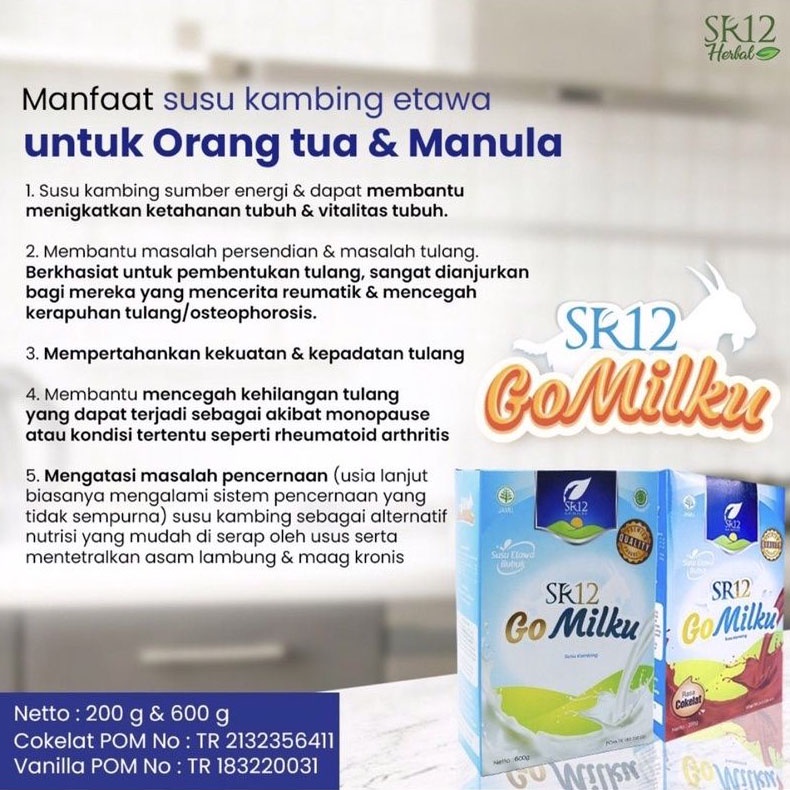 Susu Kambing Etawa SR 12 Gomilku / Susu Go Milku SR12 Premium Susu Penggemuk Badan Solusi Masalah Pernafasan 200 GR