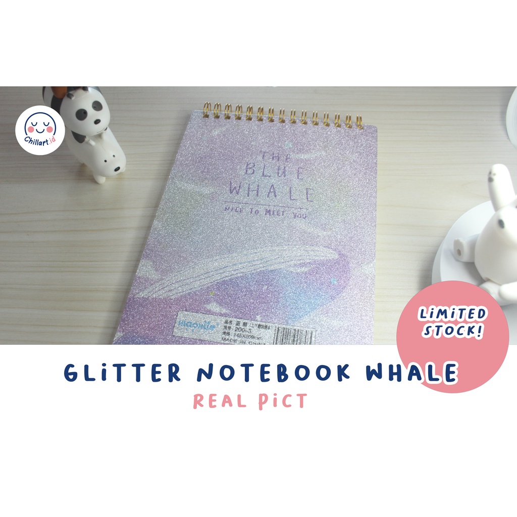 

[chillart.id] Glitter Spiral Notebook Blue Whale A5 | Buku tulis glitter