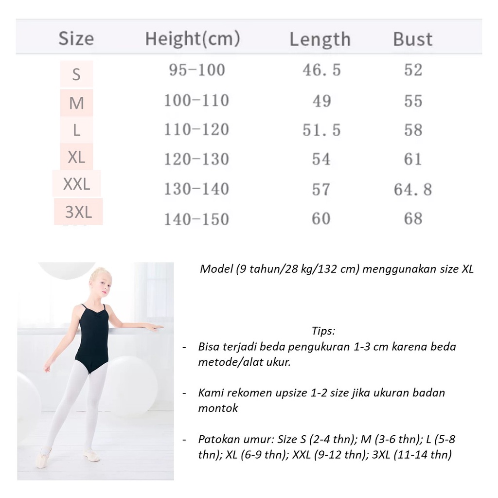 CAMISOLE TANK TOP LEOTARD COTTON SPANDEX KATUN BAJU BALLET ANAK KIDS BACKLESS