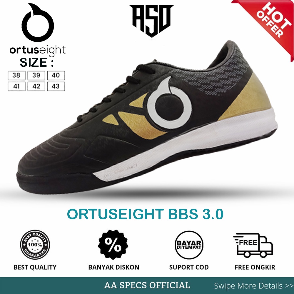 Sepatu Futsal Putsal Ortuseight BBS 3.0 Jogosala Crusher Hitam Gold Original