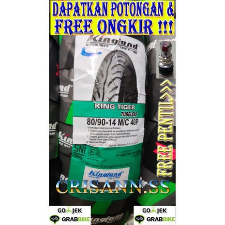 BONUS PENTIL 1PCS - BAN LUAR TUBELESS TUBLES 80/90-14 KINGLAND/BAN TUBLES TUBELESS MURAH