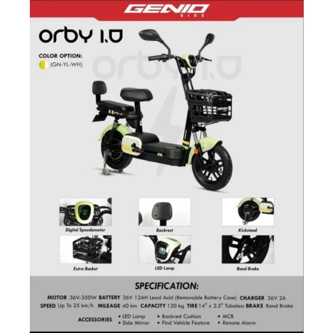 Sepeda Listrik Genio United Migo Orby1 Orby10 Orby 1.0 1 Orbi Aki Watt