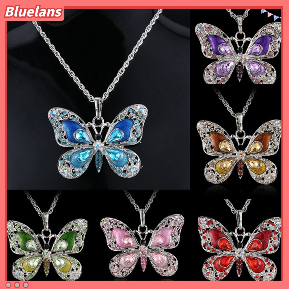 Kalung Bentuk Pita Bahan Alloy Aksen Berlian Imitasi Untuk Wanita