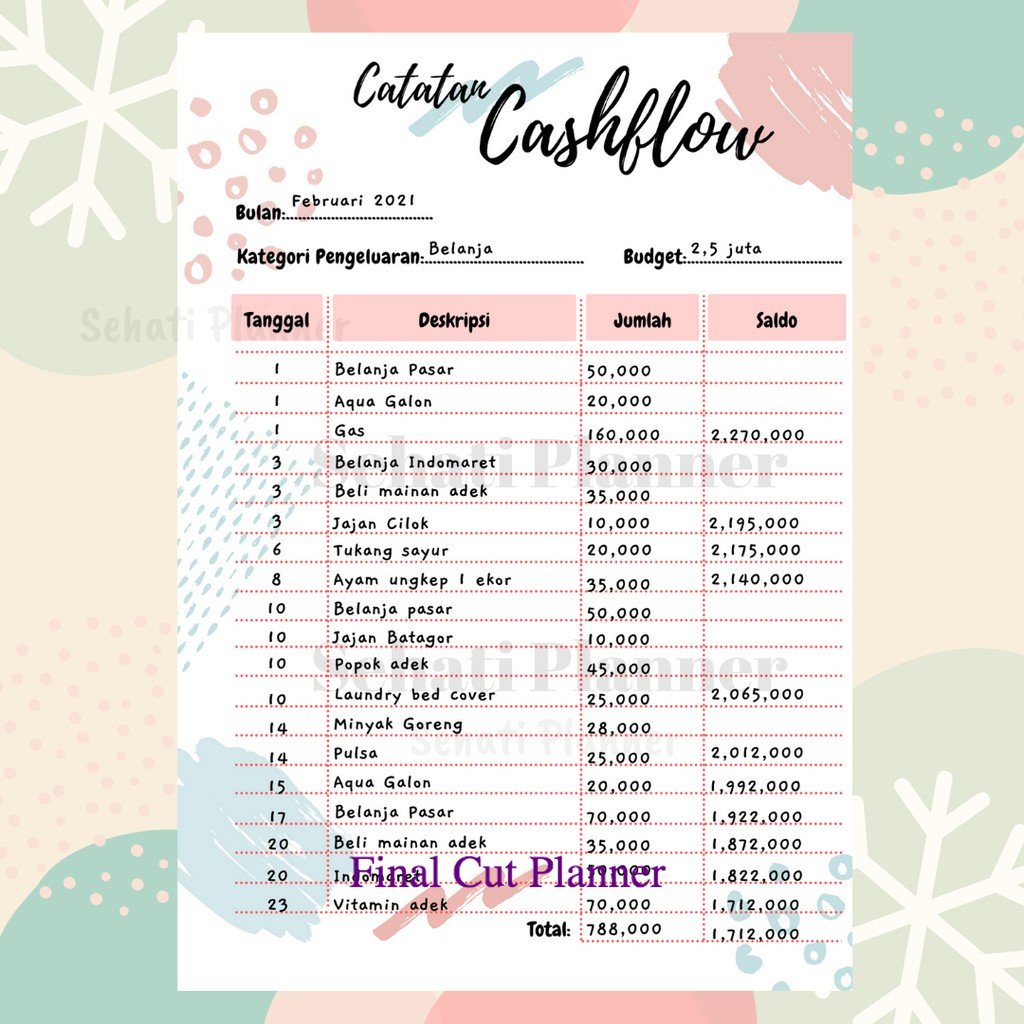 

Catatan Cashflow / Cashflow tracker / Bullet Journal / Binder Loose Leaf A5 & B5 / Sehati Planner .