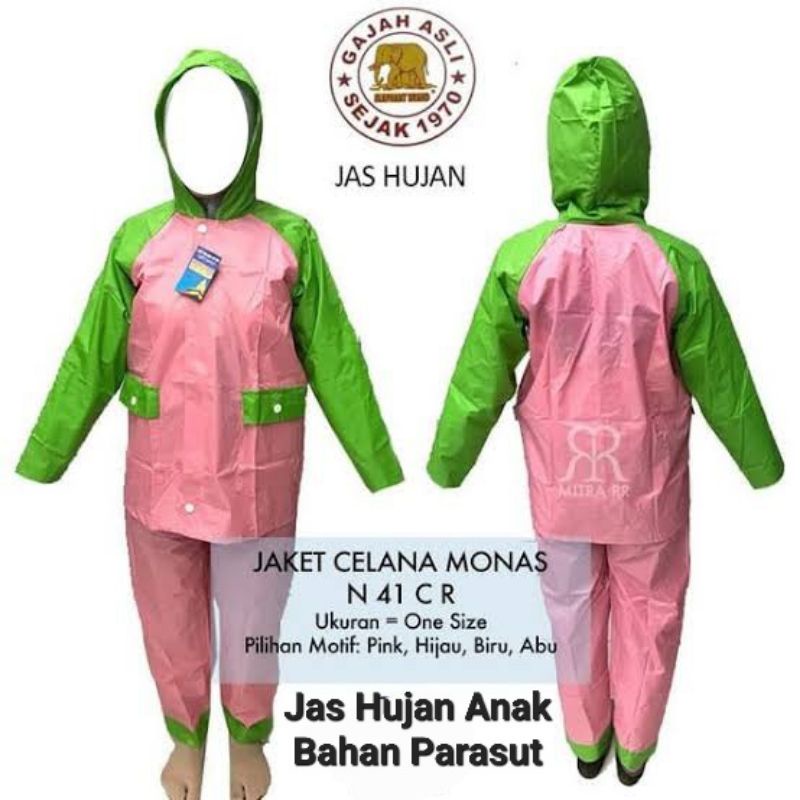 Jas Hujan Jaket Celana Anak Monas - Jas Hujan Monas Anak - Jas Hujan Anak Keren - Setelan Jas Hujan Anak Parasut Parasit