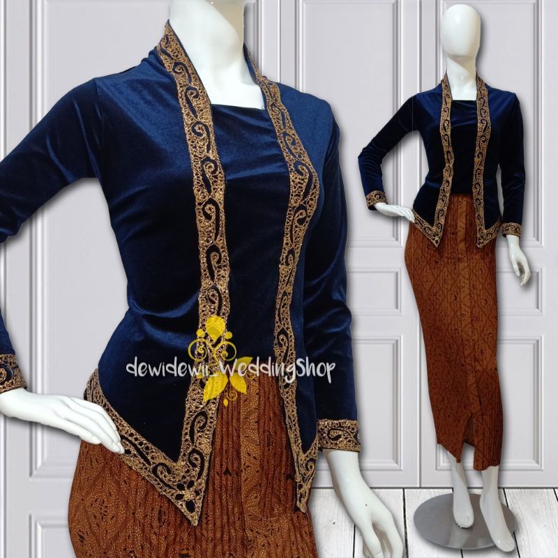 Kebaya Kutubaru Bordir Cantik / Bahan Bludru - Warna Navy