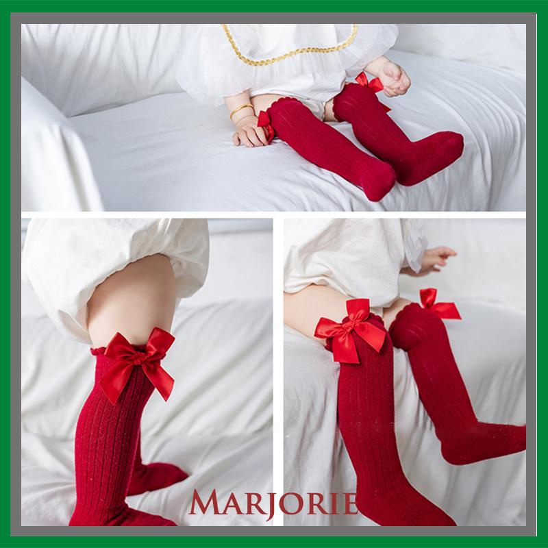 Pria dan Girls Pure -Colored Striped Long Socks di Socks of Bow Tengah Sodoo-MJD