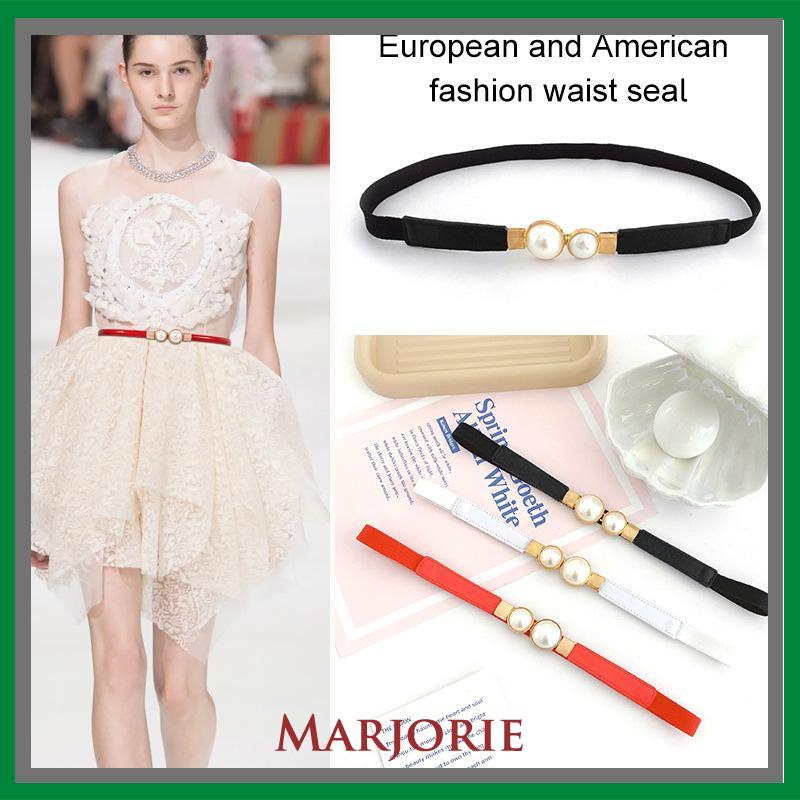 Temperamen Retro Pearl Sepasang Ladies Thin Belt Dresses Loose Elastic Belt Terhubung Segel Pinggang Sempit Sodoo-MJD