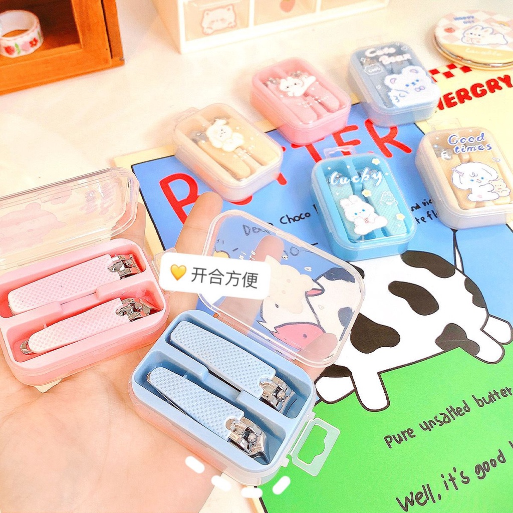 JOLINE GUNTING KUKU SET 2 PCS / GUNTING KUKU SET 2 IN 1 (FREE BOX) / GUNTING KUKU WARNA PASTEL / UJUNG MIRING / UJUNG BIASA / CUTE MANICURE PEDICURE SET / NAIL CLIPPERS TWO-PIECE SET GIRL / OLIN MADICURE SET 2IN1 / GUNTING KUKU ANAK KARAKTER LUCU