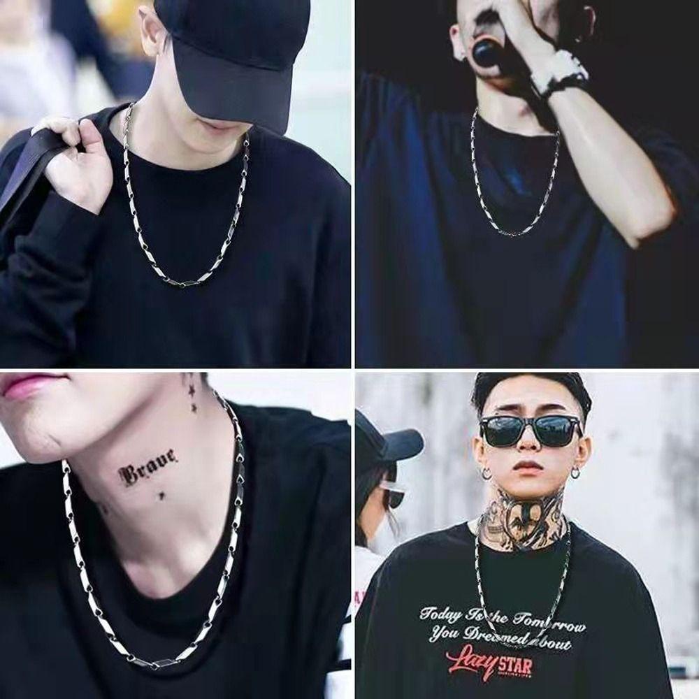 Nickolas1 Fashion Pria Kalung Fashion Geometris Klavikula Kalung Herringbone Rantai Stainless Steel Hadiah Gaya Hip Hop Kalung