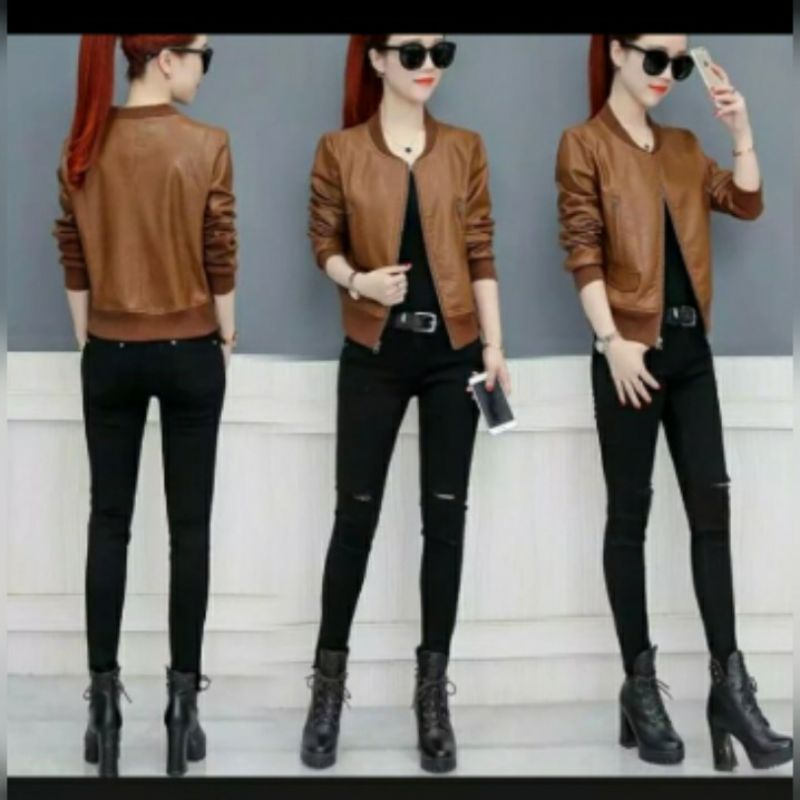Jaket Semi Kulit Wanita / Jaket Fasion Wanita / Bomber Wanita