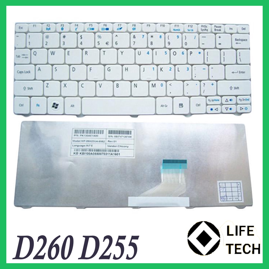 Keyboard Laptop Acer ASPIRE ONE AO532H 532H D255 D257 D260 D270 522 - PUTIH