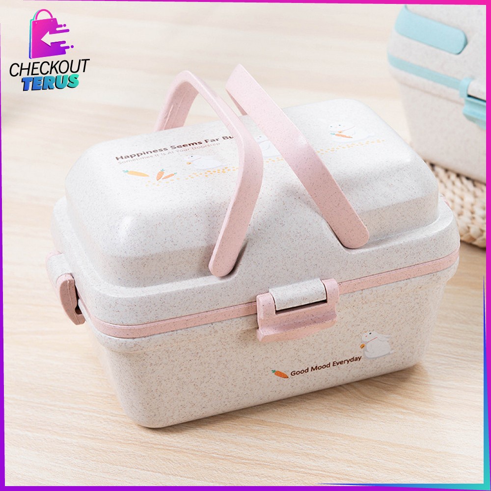 CT C693 Kotak Bekal Microwavable Bento Set Portable Anti Tumpah Lunch Box Set Free Sendok Sumpit Bahan PP Jerami Gandum BPA FREE