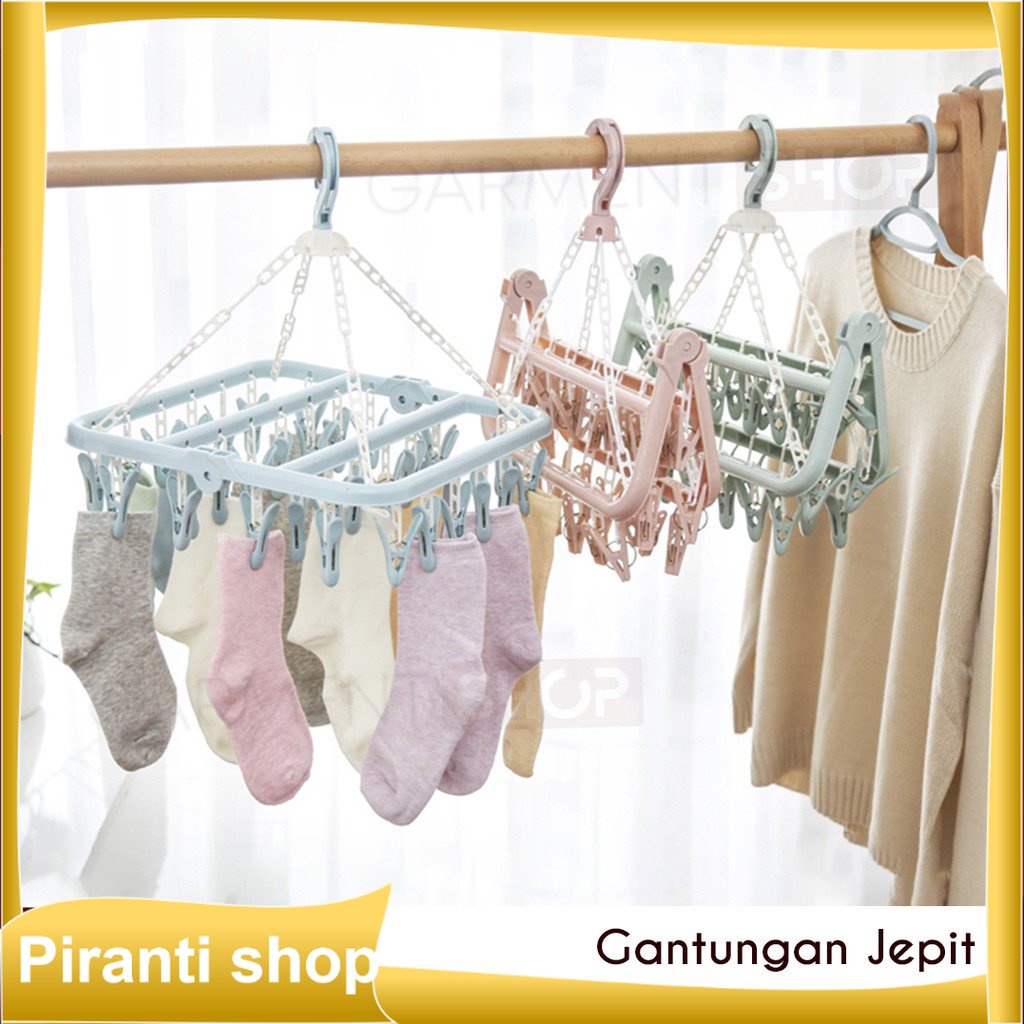 jemuran baju lipat tali baju tempat gantungan baju bayi 3 tingkat baju portable jepitan baju baju be