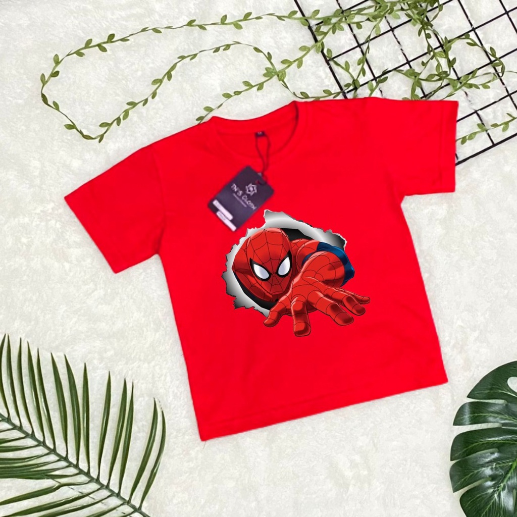 Baju anak spiderman premium.kaos atasan anak bahan katun combad 1 2 3 4 5 6 7 8 9 tahun