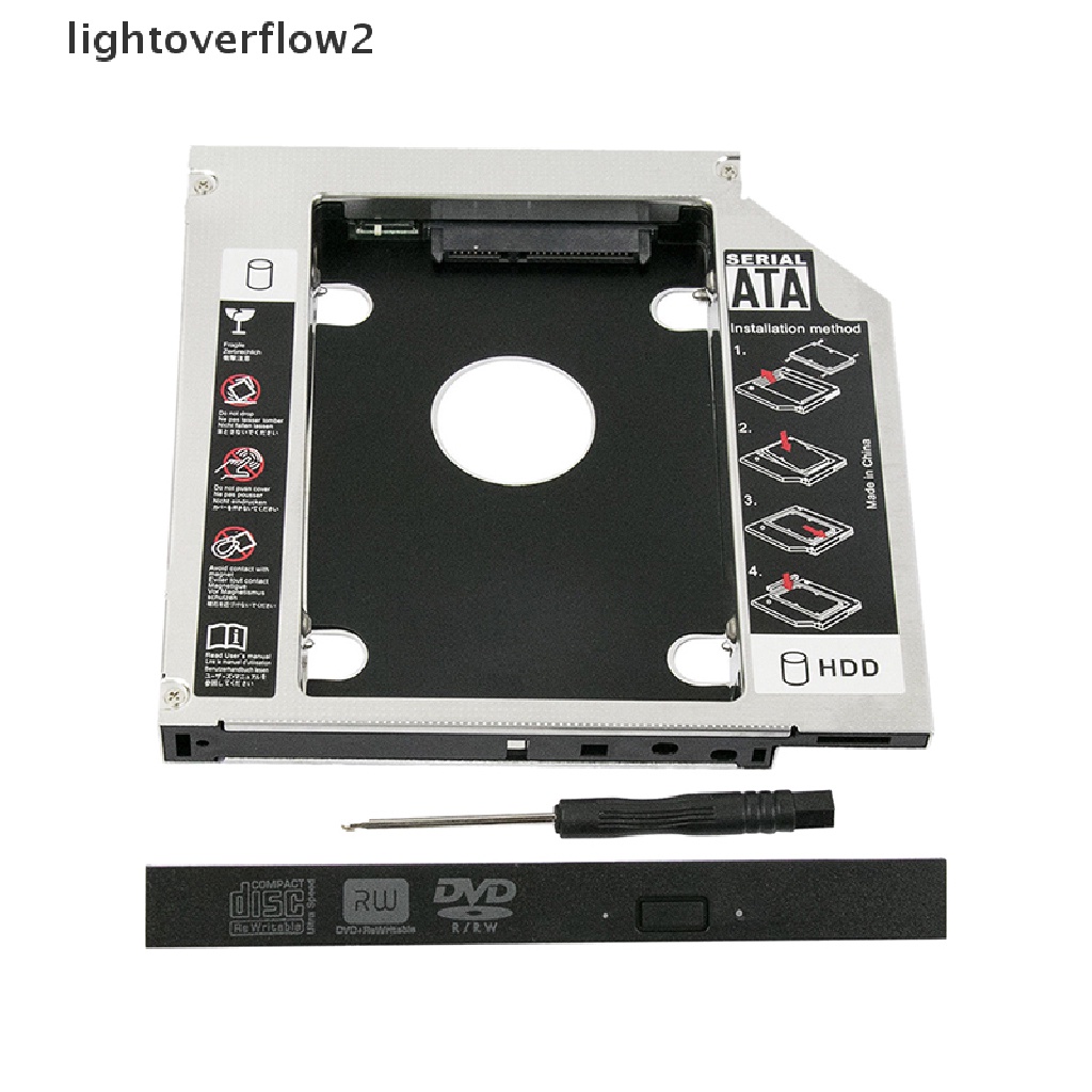 (lightoverflow2) Caddy Hardisk HDD SSD SATA 2nd 12.7mm Untuk CD / DVD-ROM Optical Bay US