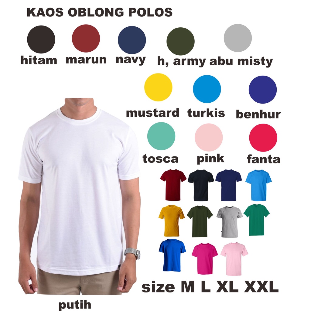 KAOS POLOS OBLONG TSHIRT DEWASA KATUN COMBED SIZE M L XL XXL XXL -TERMURAH UNISEX