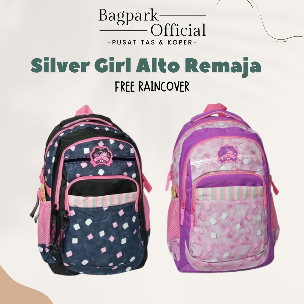 TAS ANAK SEKOLAH TAS ANAK CEWEK ALTO ORIGINAL SILVER GIRL MOTIF RAINBOW  FREE RAIN COVER TERBARU