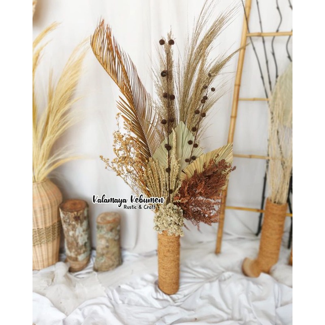 Paket Mantap Pampas Bulu Premium Hiasan Wedding Rustic Daun Kering Dried Flower Palem