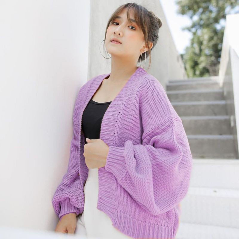 FLUFFY BUBBLE JAKET CARDI RAJUT CROP OVERSIZE KNIT HAZEL KOREA