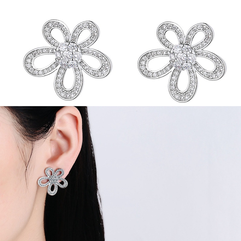 Anting Stud Desain Bunga Matahari Daisy Aksen Kristal Sparkly Bahan Logam Warna Emas Untuk Wanita