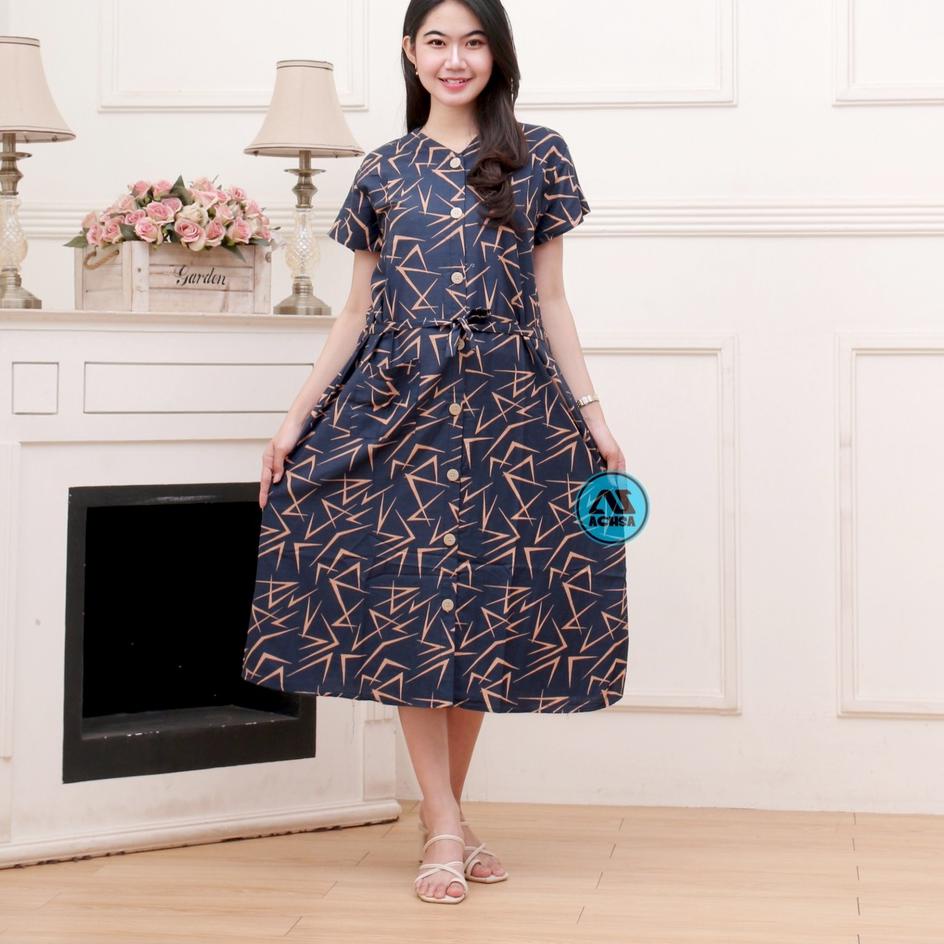 "KDL.18Oc22ᴱ" Daster Andin Motif Salur Busui Kekinian Full Kancing Aktif Lengan Pendek Bahan Katun R