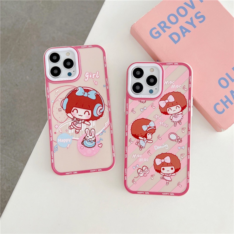 Soft Case Bahan Silikon TPU Desain Kartun Happy Girl Macaron Untuk IPhone 14 13 12 11 Pro Max