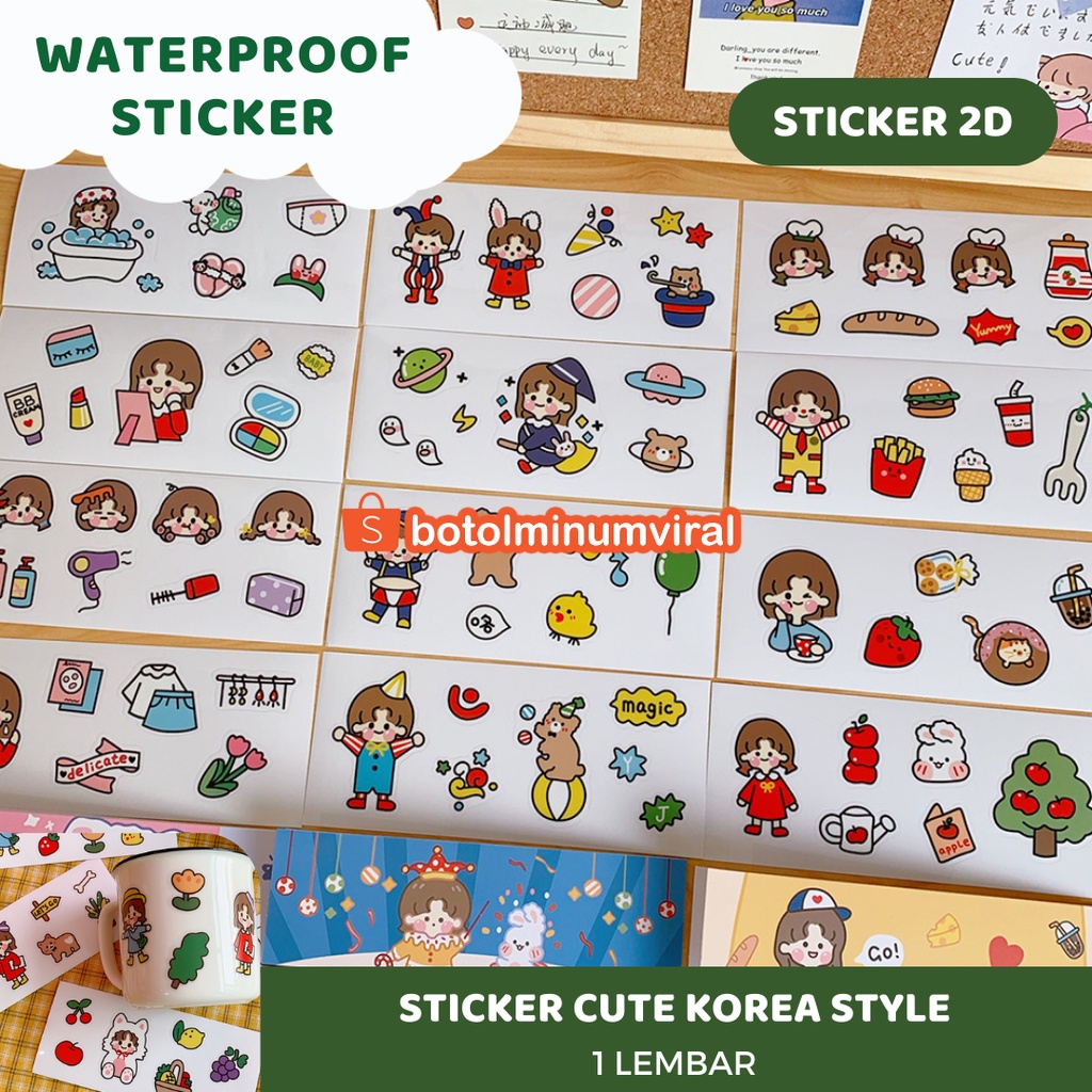 Sticker 3D 2D Lucu Aesthetic Korea Bisa Untuk Botol Minum Sandal Komputer Buku