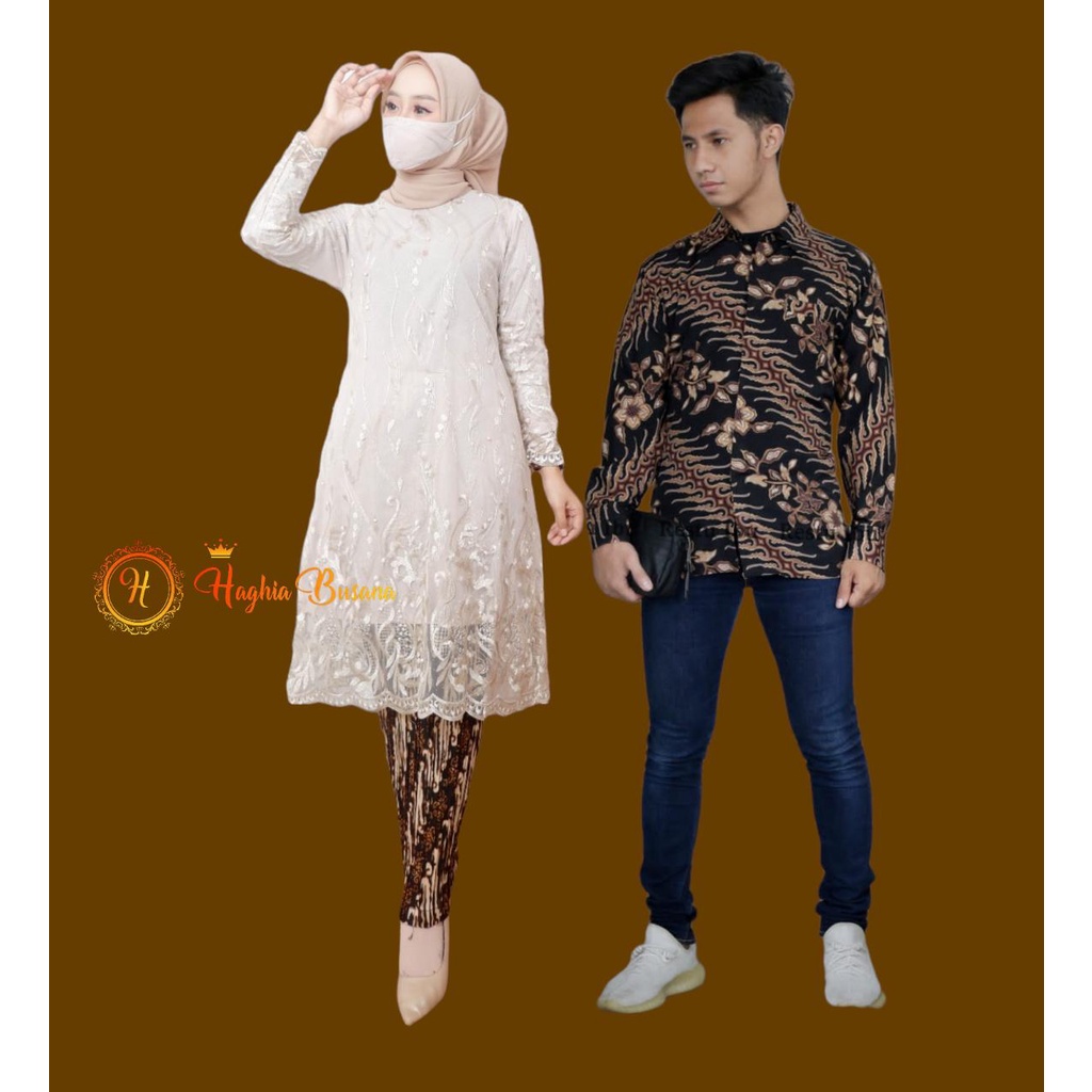 Set Kebaya Tunik Couple Kemeja Batik Pria Stelan Kebaya Couple Kondangan Kebaya