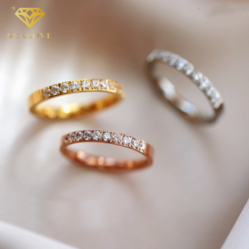 cincin titanium wanita anti karat asli tidak luntur ori Premium mewah berlian aksesoris perhiasan korea