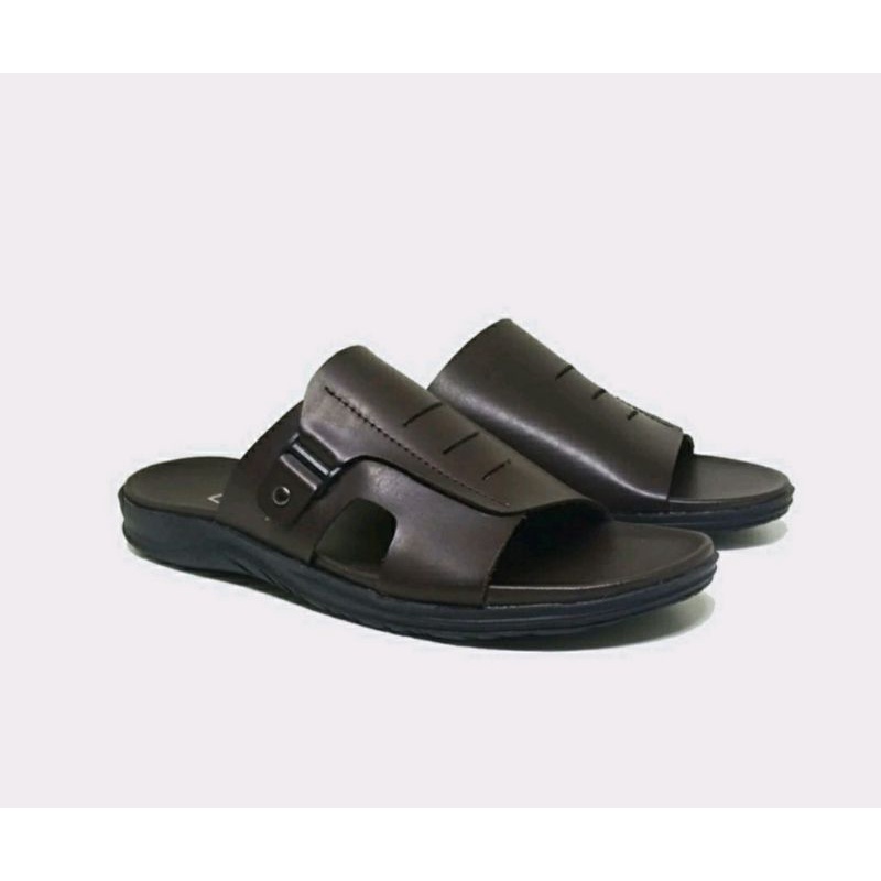 IMPOR / Sendal Slide Kulit Original Black 38-44 Sandal Kasual Bapak2 Empuk Asli Garut Brown, 43