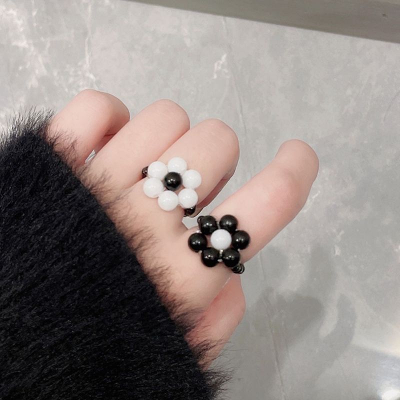 Big Daisy Pearl Beads Ring | Cincin Mutiara Bunga Adjustable Manik Korea, Perhiasan Wanita Pria Keki