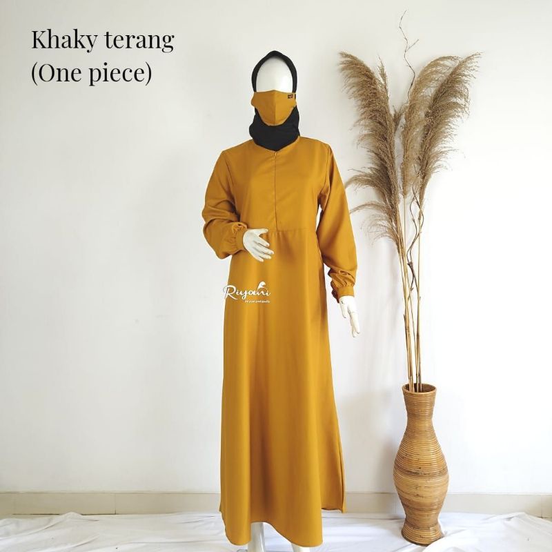 Gamis Riyani Khaki Terang Onepiece Busui Bahan Toyobo Fodu Adem Size XS XXL Jumbo