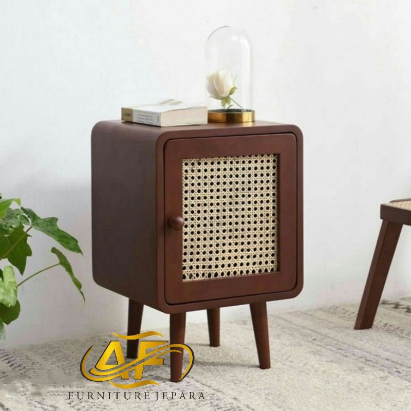 nakas rotan minimalis/nakas meja samping kayu jati moderen