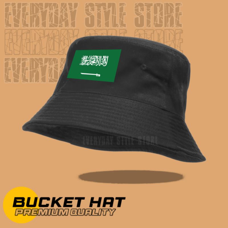 Topi Arab Saudi Bucket / Bucket Hat Pria Wanita Logo Saudi Arabia / Arab Saudi Tauhid