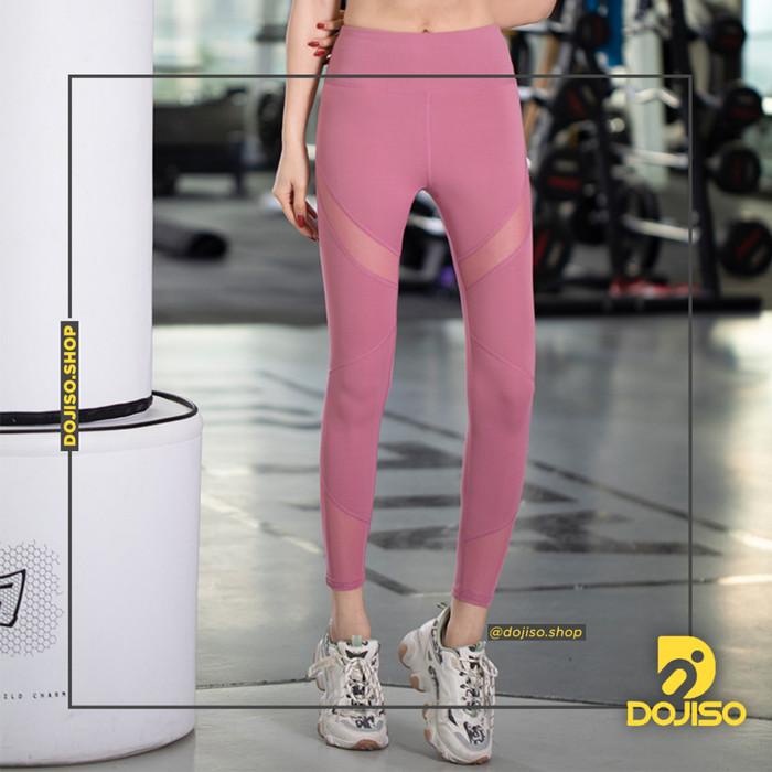 Legging Legging Wanita Stripe Mesh Transparan Breathable Senam Celana Panjang