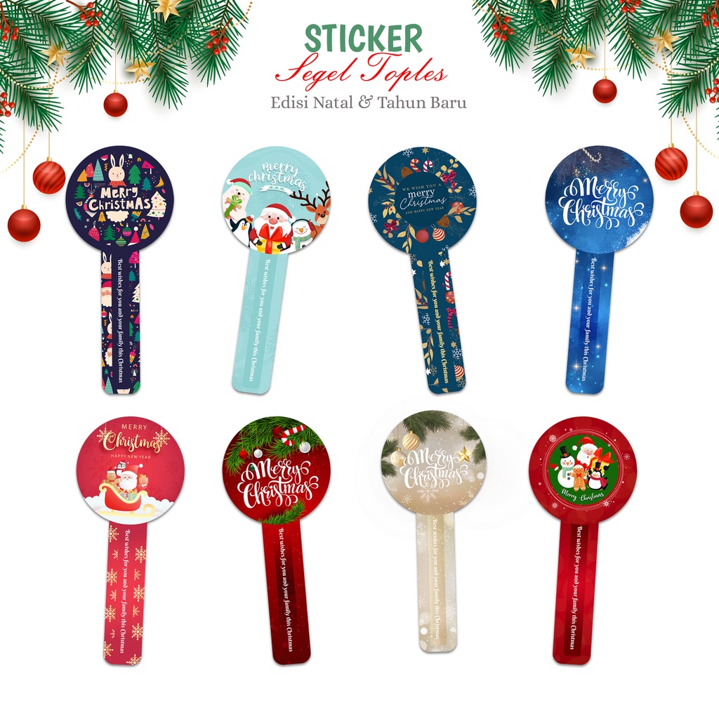 

Stiker lidah toples tema natal christmas sticker segel kue kering seal seagel