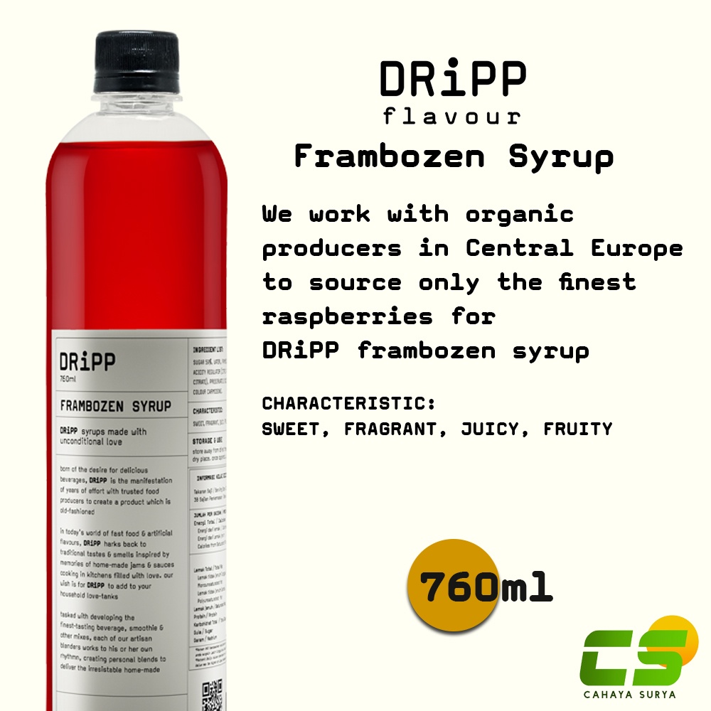 

Dripp Sirup / Syrup - Frambozen Syrup 760 ml (Sirup Raspberry)