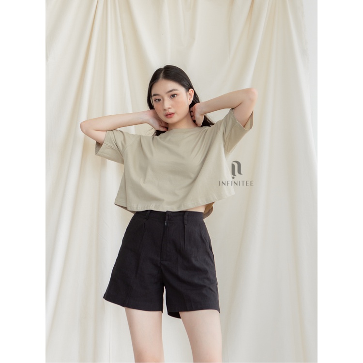 INFINITEE / Kaos Crop Top Oversized Wanita Lengan Pendek Bahan Cotton Combed 30s