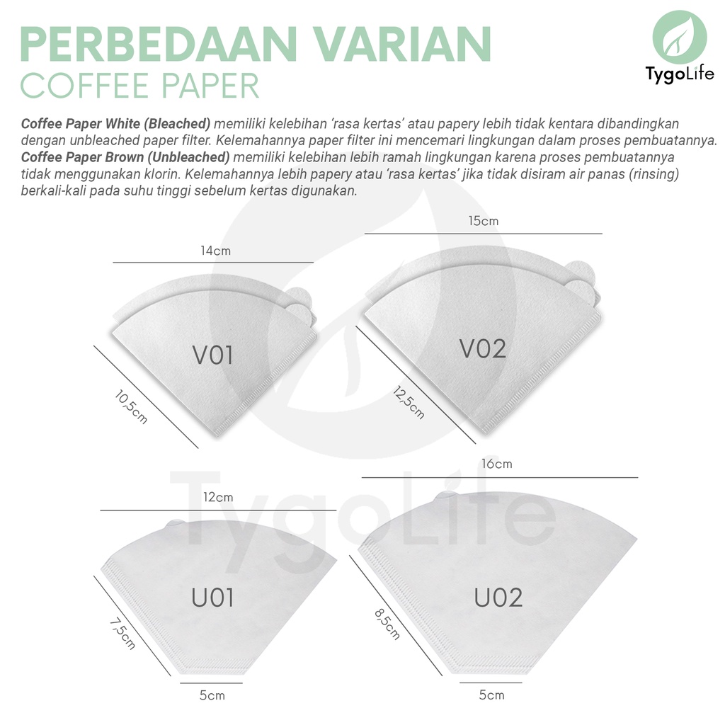 COFFEE PAPER FILTER V60 WHITE BLEACHED V01 V02 FLAT BOTTOM KERTAS FILTER KOPI 10/40/100PCS