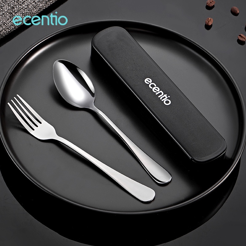 ecentio set peralatan makan stainless steel 2pcs sendok garpu Cutlery Set Hitam tableware