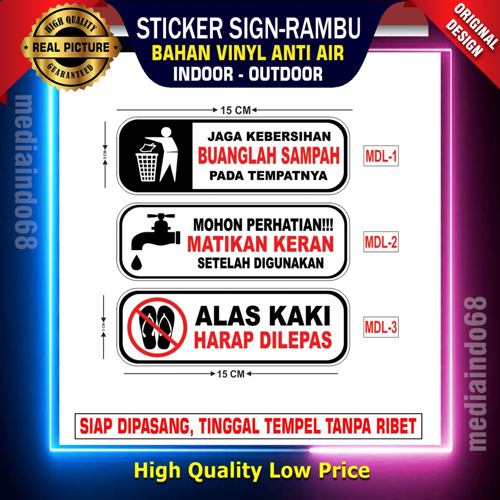 

STICKER SIGN-RAMBU BAHAN VINYL ANTI AIR (LAMINATING)