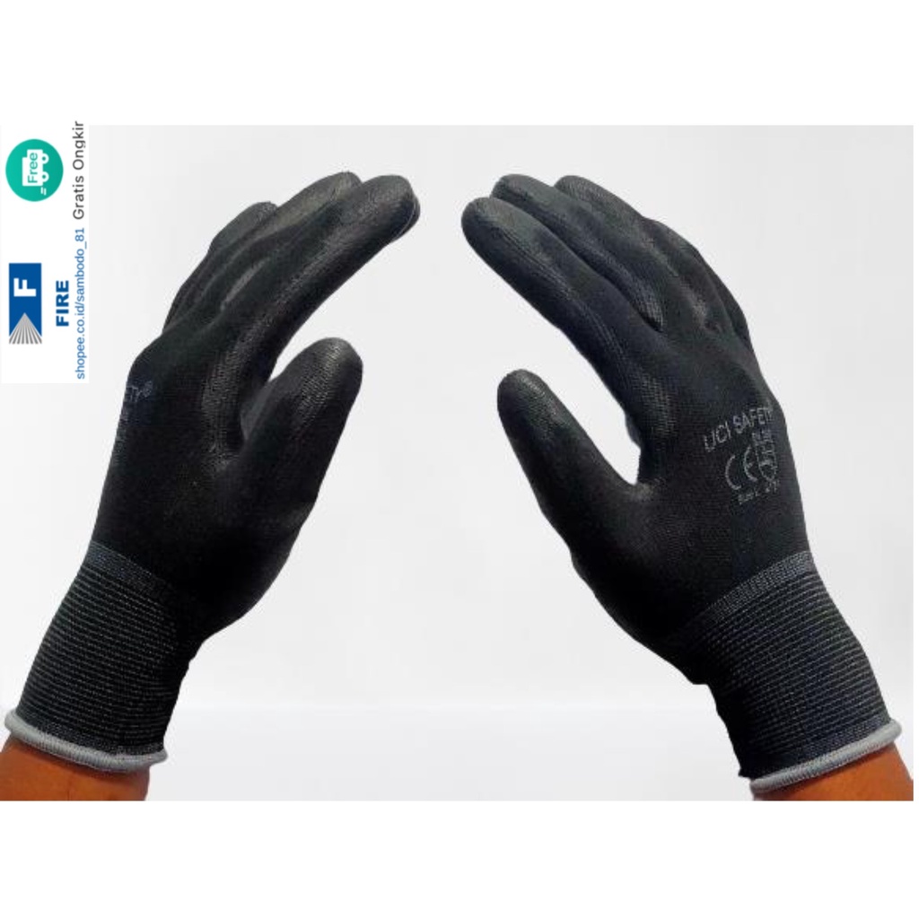 Sarung Tangan Telapak Tangan dilapisi karet Bahan Nylon Polyester Elektronik Assembly Static Multi Purpose Polyurethane Kerja Palmfit Safety Gloves Security Dilapisi Karet Industri Pabrik Uci Safety Motor Bengkel otomotif Bagunan