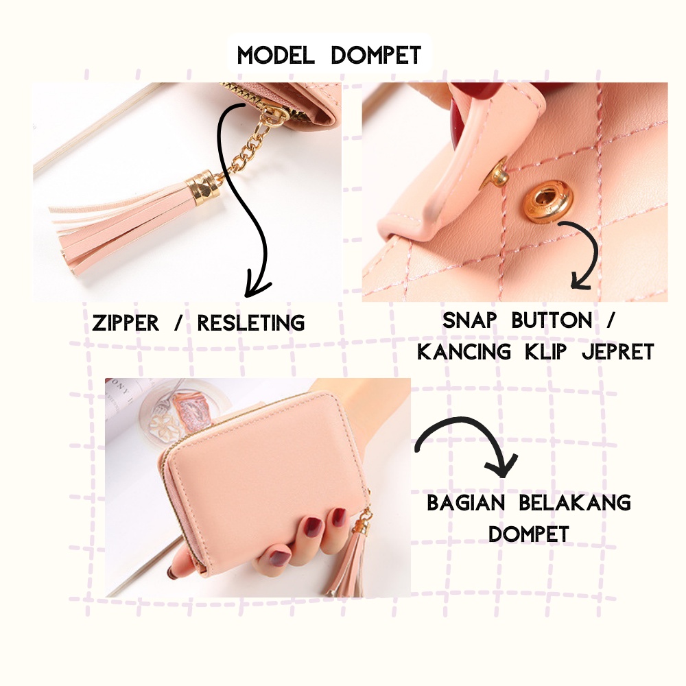 Dompet Lipat Wanita Mini Zipper Dompet Cewek Multifungsi Dompet Uang Kartu Koin Fashion Korea Style Kulit PU Satu7an D65