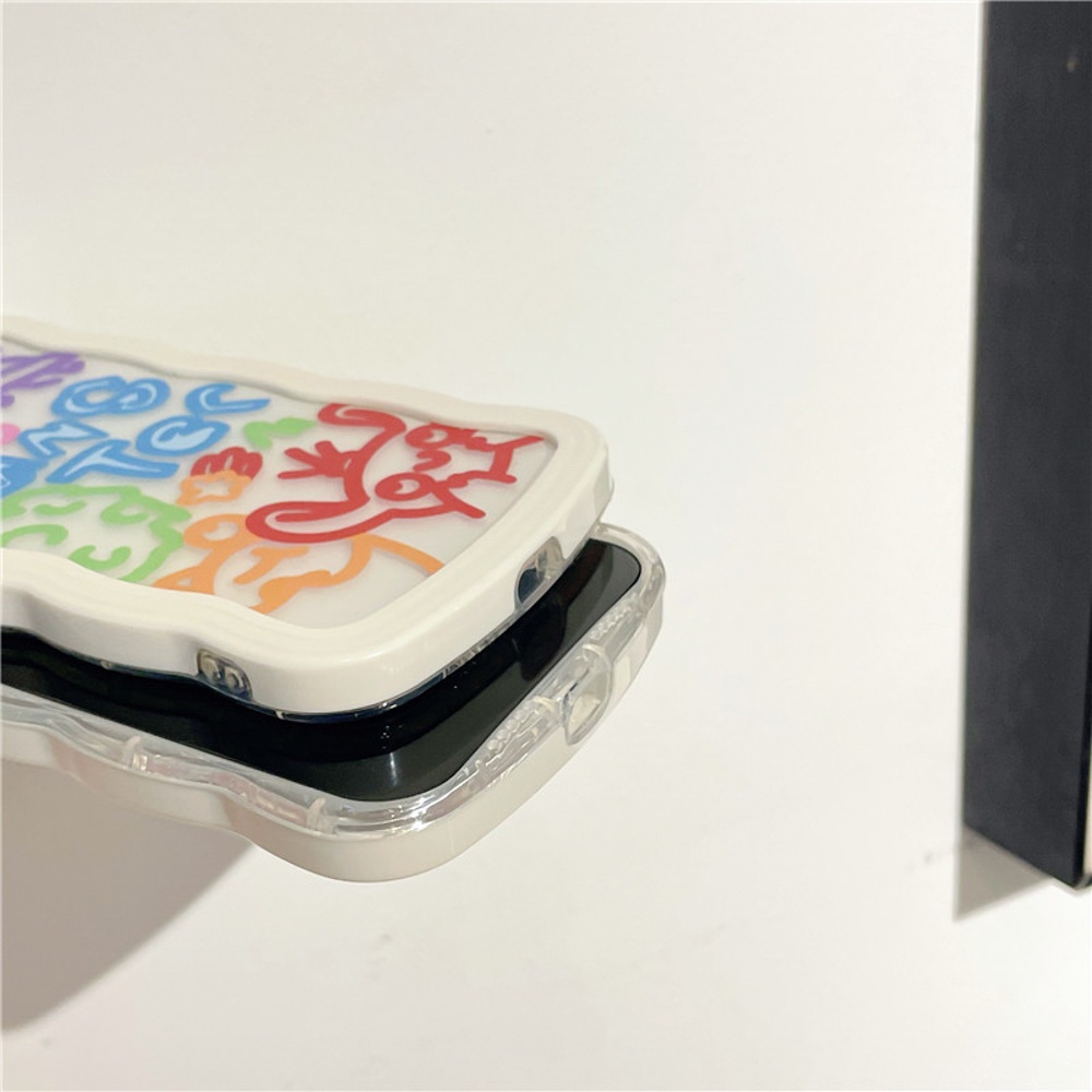 Soft Case Bening Pola Gelombang Graffiti Untuk 14 13 12 11 Pro Max 7 8 Plus XR X XS Max SE 2020 2022