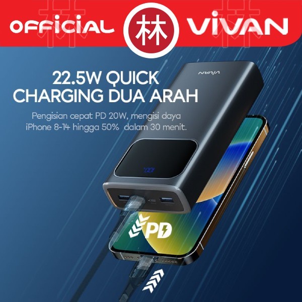 VIVAN VPB-C20 Powerbank 20000 mAh 3 Output Fast Charging 22.5W PD QC