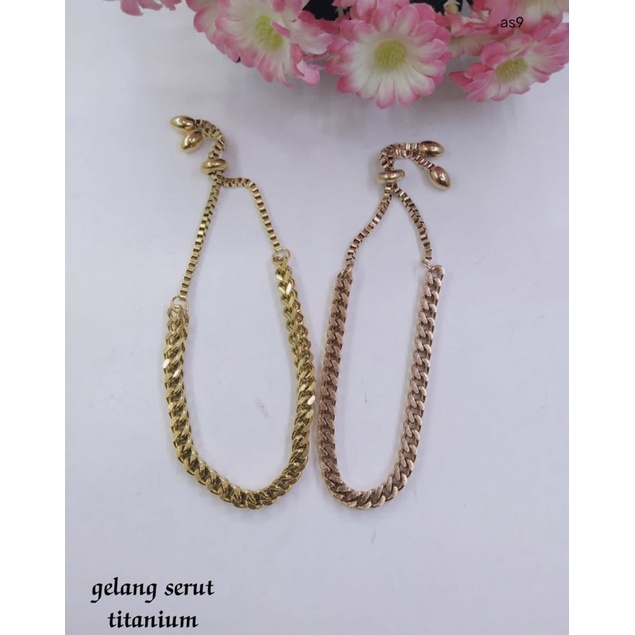 gelang serut titanium asli model lilit / aksesoris wanita asli titanium