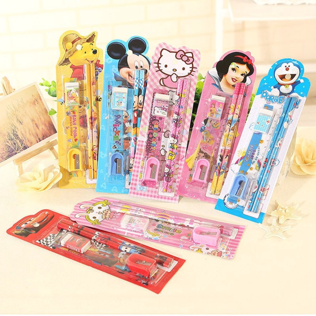 

Alat Tulis Set Mini Stationary Set Sekolah 5 in 1 Pensil Set Karakter 5in1 Kartun