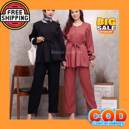 Baju Setelan Wanita Kekinian Terbaru 2022 Stelan One Set Polka Setcel  Setelan Shakila - Bella Set O