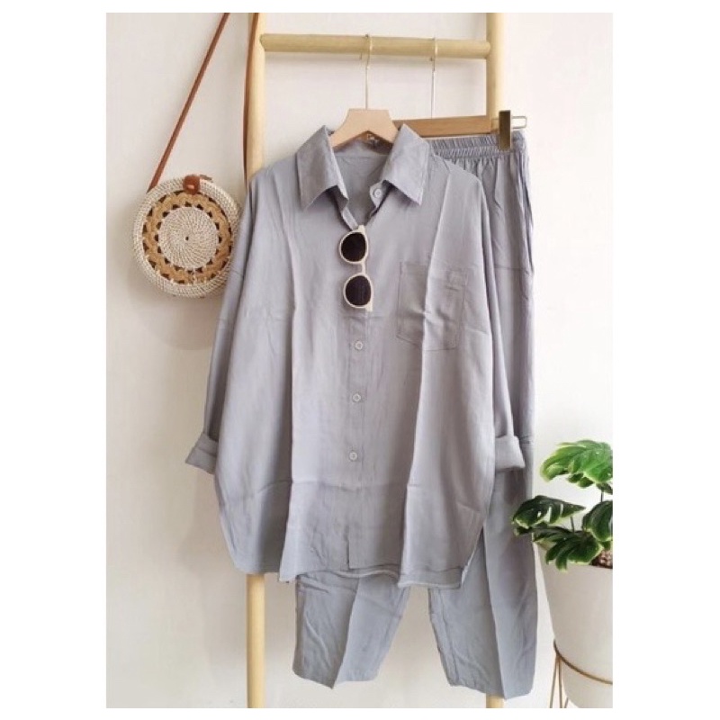 Setcel Crinkle murah / Setcel murah premium / setelan murah / setelan crinkle / setcel busuy-Grey